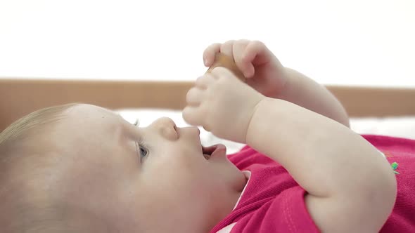 Kid Plays with a Pacifier Takes It in His Mouth alt