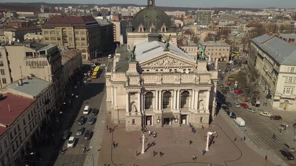 Opera and Ballet Theatre and View of the Historic Center of Lviv, Ukraine