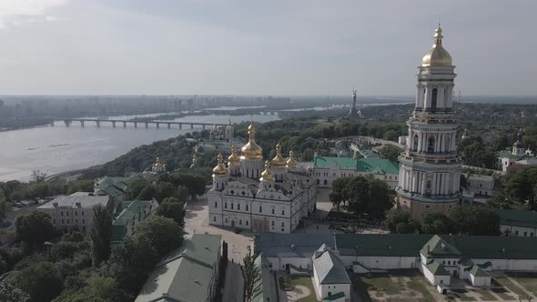 Kyiv. Ukraine: Aerial View of Kyiv Pechersk Lavra. Gray, Flat alt