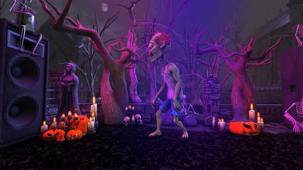 Zombie dancing in a party in a graveyard alt