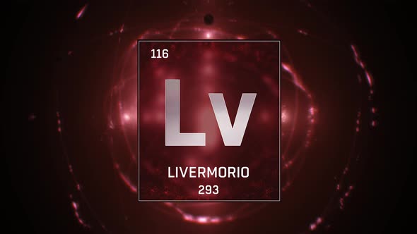 Livermorium as Element 116 of the Periodic Table on Red Background in Spanish Language