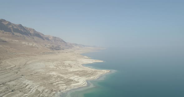 Aerial view of Dead Sea shoreline in Negev, Israel. alt