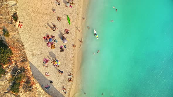 Aerial drone view of the Ionian Sea coast of Zakynthos, Greece alt