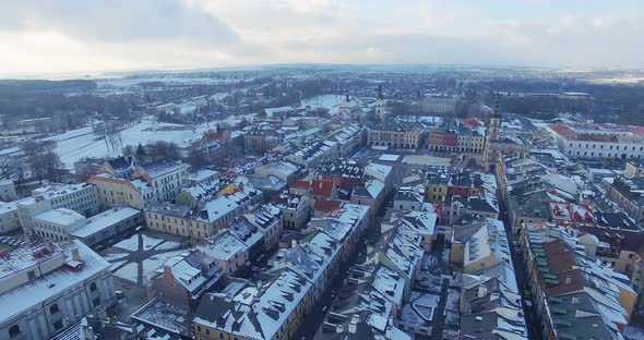 Winter Aerial Drone View of Small Town