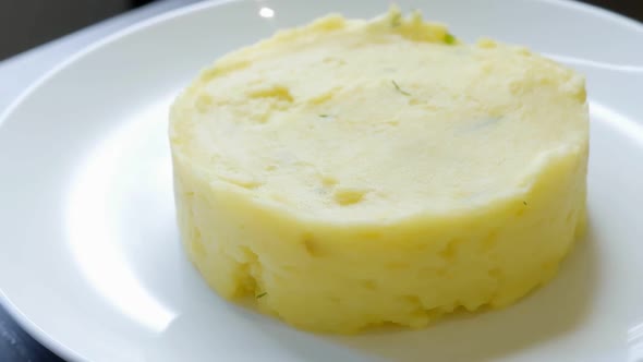 Mashed Potatoes on a Plate in a Restaurant Ready for Lunch