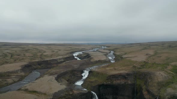 Drone View of Fossa River Flowing in Landmannalaugar Valley in South Iceland alt