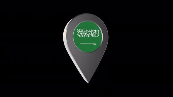 3d Animation Map Pointer With Saudi Arabia Flag With Alpha Channel - 4K alt