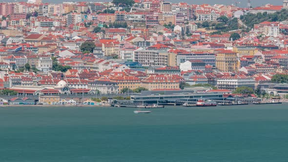 Panorama of Lisbon Historical Centre Aerial Timelapse Viewed From Above the Southern Margin of the alt