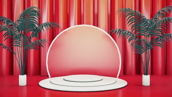 Abstract Pedestal With Plants Red Background alt