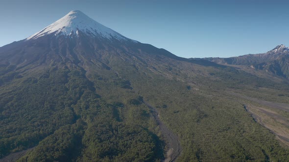 Aerial Landscape of Osorno Volcano &amp; Falls of Petrohue - Puerto Varas, Chile, South America. alt