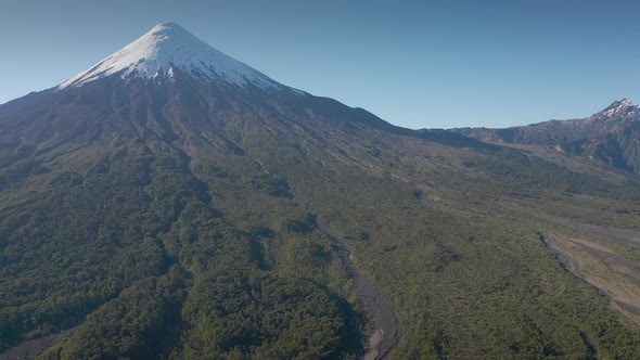 Aerial Landscape of Osorno Volcano &amp; Falls of Petrohue - Puerto Varas, Chile, South America.