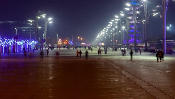 Beijing Walking Street China Timelapse Pan Up Olympic Park alt