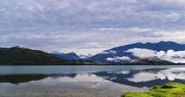 Timelapse in motion of clouds and fog over Wanaka Lake, New Zealand, 4K H.264