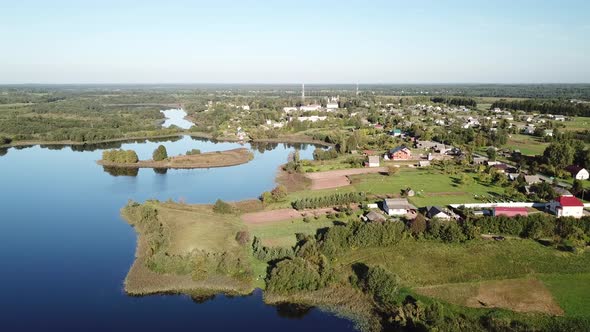 Flight Over Beautiful Lakes Near The Village Of Ostrovno, Stock Footage