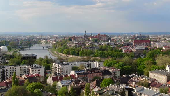 Aerial view of Krakow, Cracow city in Poland, Polska, Europe alt
