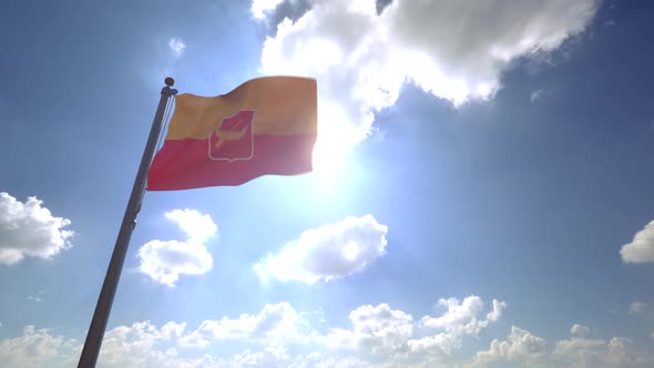 Łódź City Flag (Poland) on a Flagpole V4 - 4K