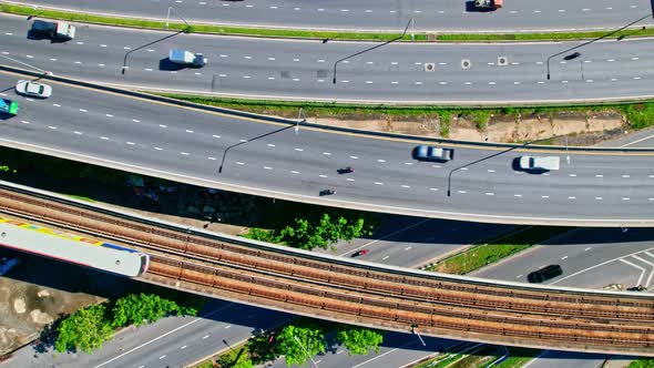 4K : Aerial view and top view of traffic on city. alt