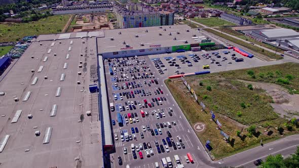 Aerial Top View From Drone of Parking Lot Cars of the Business Center alt