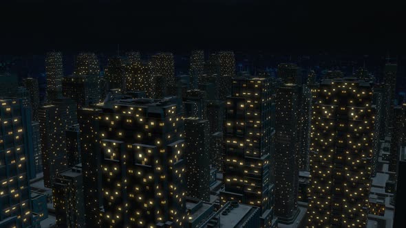 Night metropolis with tall buildings 3D