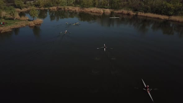  Top View of Rowing Competitions Between Teams