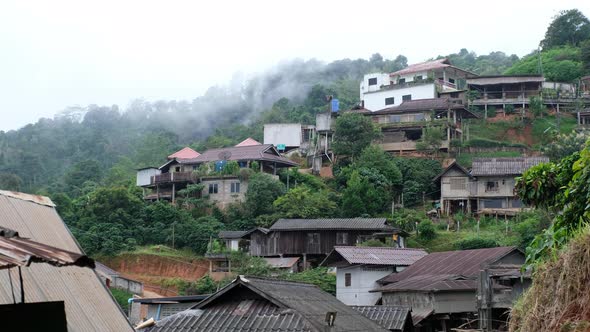 Aerial view from drone of rural village in the mountains