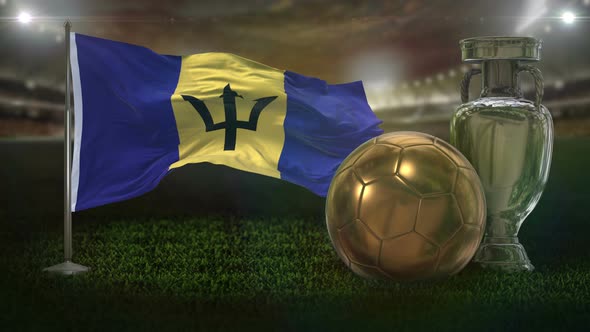 Barbados Flag With Football And Cup Background Loop 4K alt