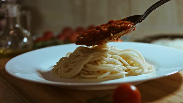 Spaghetti Alla Carbonara with Cheese and Tomato and Meat Sauce alt
