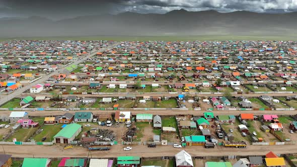 Aerial View of City Landscape of Colorful Houses in Mongolia alt