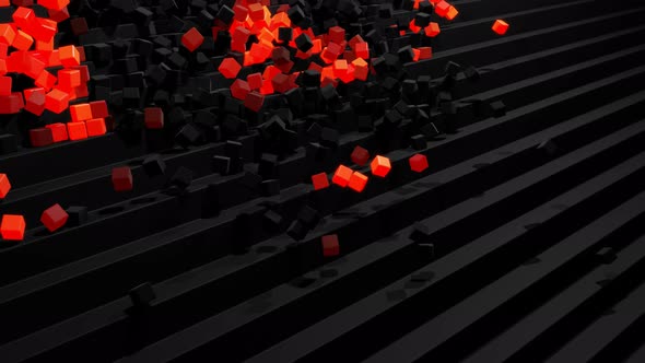 Cubes Fall Down on Steps Bounce Off Stair and Roll Down Light Up and Form Pattern alt