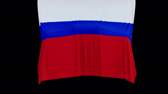 The piece of cloth falls with the flag of the State of Russia to cover the product alt