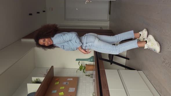 African Teen Girl Blogger Record Social Media Vertical Video Dancing at Home alt