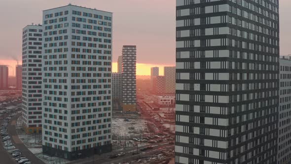 New Modern Residential Complex Residential Area Morning Dawn Against Backdrop Bright Sun Winter  alt