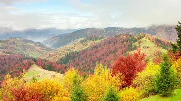 Time lapse clip. Fantastic colorful mountain landscape with cloud. Ukraine, Carpathian Mountains.