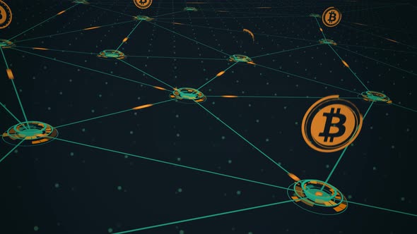 Animation of the network bitcoin cryptocurrency mining process. BTC concept. alt
