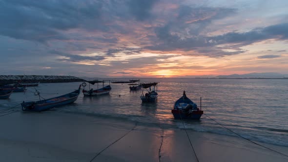 Sunrise at Tenjung Tokong fisherman boat parking. alt