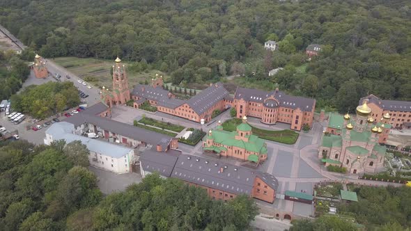 Aerial To Orthodox Monastery Goloseevo in Kyiv, Ukraine alt