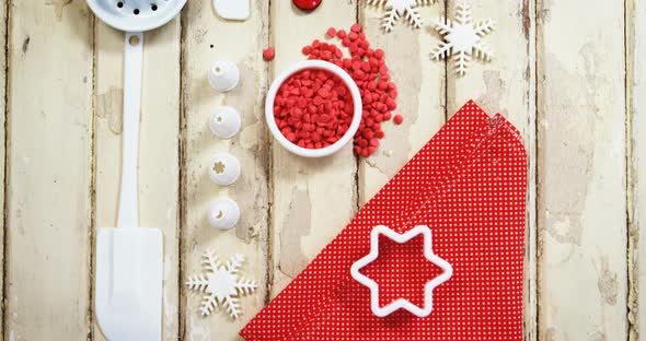 Spatula, spoons, icing sugar, dessert toppings and cookie cutter 4k alt