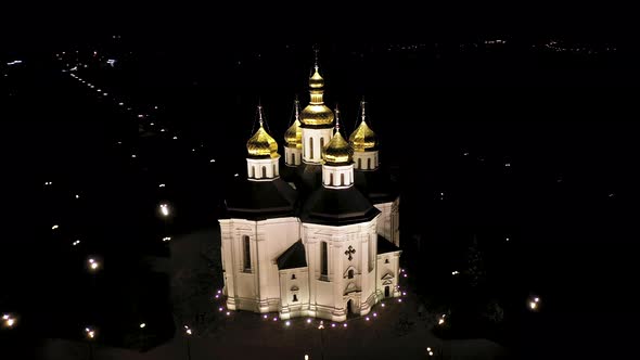 Orthodox Church With Golden Domes at Night