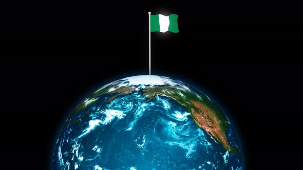 Nigeria Flying Flag Wave Animated On 3d Planet Earth alt