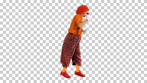 Happy clown show thumbs up while walking, Alpha Channel alt