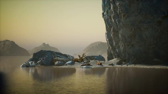 Seascape with White Rocky Cliffs in Sea Bay alt