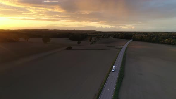Aerial View of Road on The Countryside at Sunset