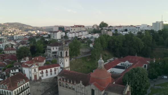 Amarante drone aerial view in Portugal at sunrise alt