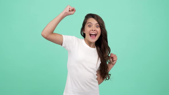 Portrait of Happy Kid Long Curly Hair Feel Happiness and Glasness Success