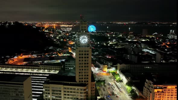Night landscape of Central Train station at downtown Rio de Janeiro Brazil. alt