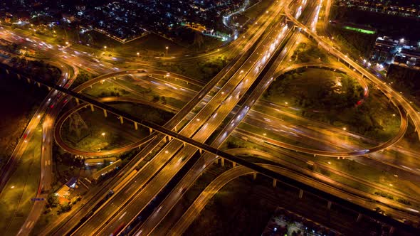 Hyperlapse Of Aerial View Of Highway Junctions Urban City Bangkok At