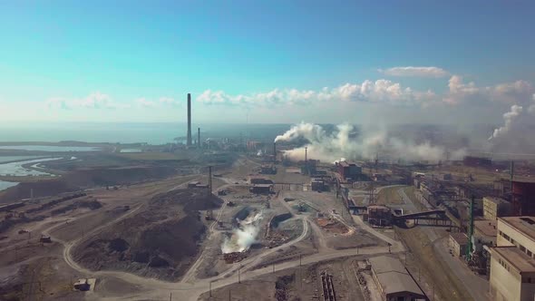 Aerial View. Industry Plant. Smoke Pipes alt