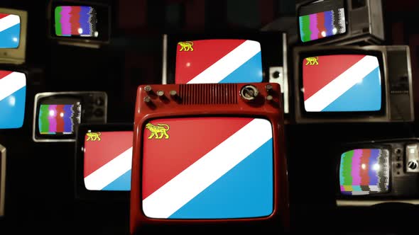 Flag of Primorsky Krai, in Russia, and Vintage Televisions.