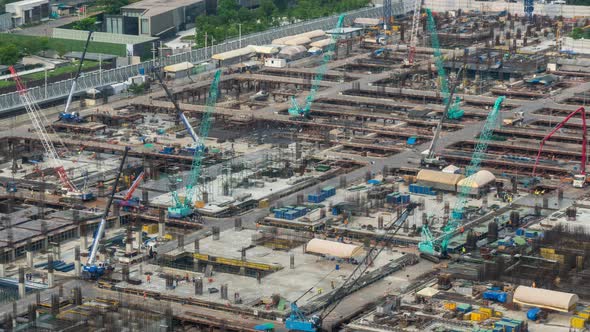 Time Lapse of Construction Site with Heavy Construction Machinery in Metropolis alt