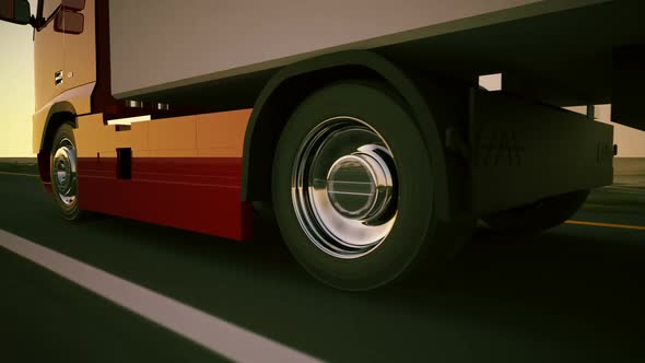 Truck with a trailer on the highway. Loopable elements closeup animation. HD alt